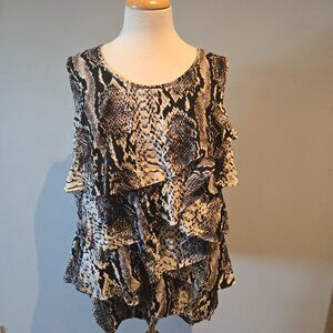 Worthington Woman Snakeskin Tiered Sleeveless Top | Size 3X | Brown & Black